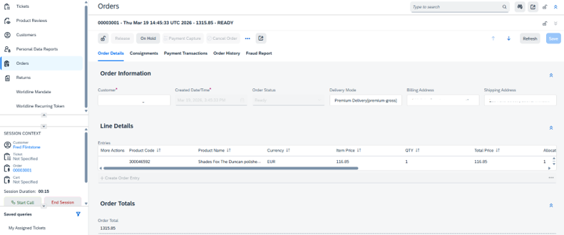 Screenshot of performing maintenance operations in backoffice